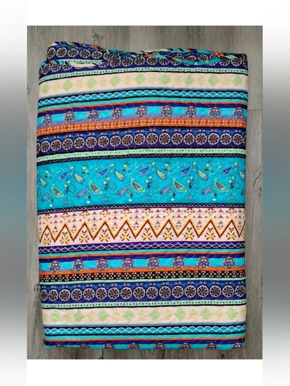 COZY SOUTHWEST BLUE TEAL AQUA ORANGE GREEN PURPLE GLOBAL BOHO QUILT KING